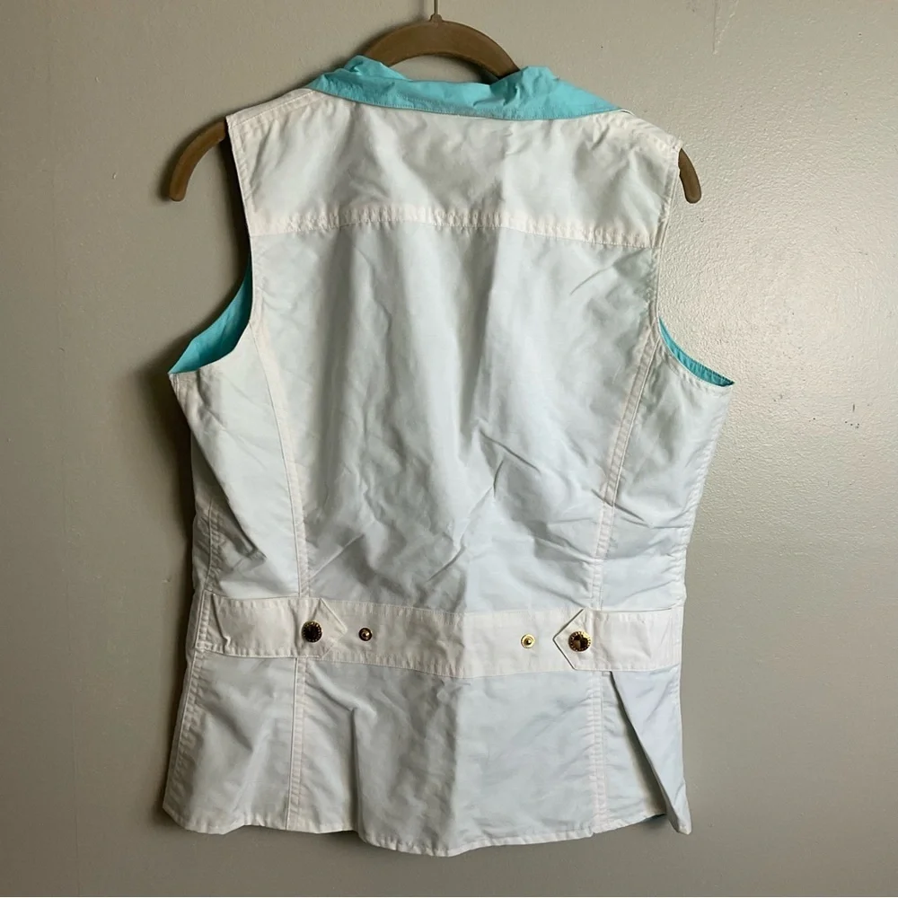 Ralph Lauren Reversible Vest Ivory Aqua Blue Gold Hardware Size Medium - Picture 5 of 15